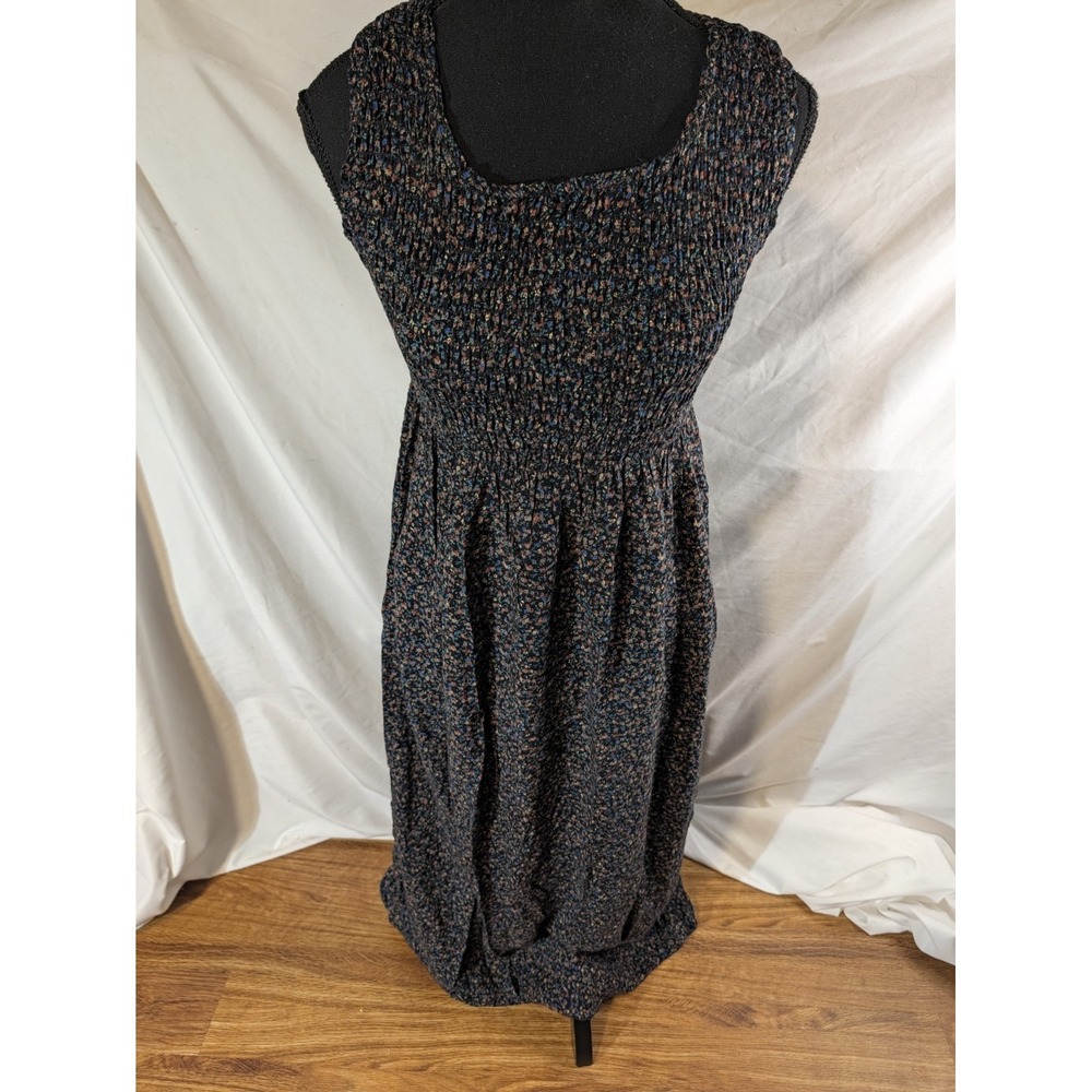 Vtge 90's All That Jazz Ditsy Floral Smocked Grunge Maxi Dress Sleeveless